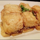 Deep Fried Silken Tofu Stuffed With Fresh Crab, Coriander & Minced Pork 