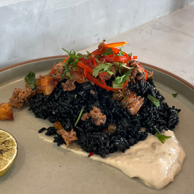 squid ink fried rice ;$26)