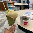 Deep dark chocolate cup and Pistachio with Pandan cone (+$1) 