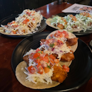 Baja Fish Tacos ($19), Chili Lime Prawn Tacos ($20) and Chimichurri Prawn Tacos ($23)