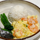 Scrambled Eggs with Shrimp on Rice