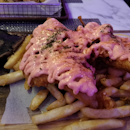 Beer battered fish and chips with mentaiko sauce 