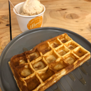 Waffle $4 with double scoop $7