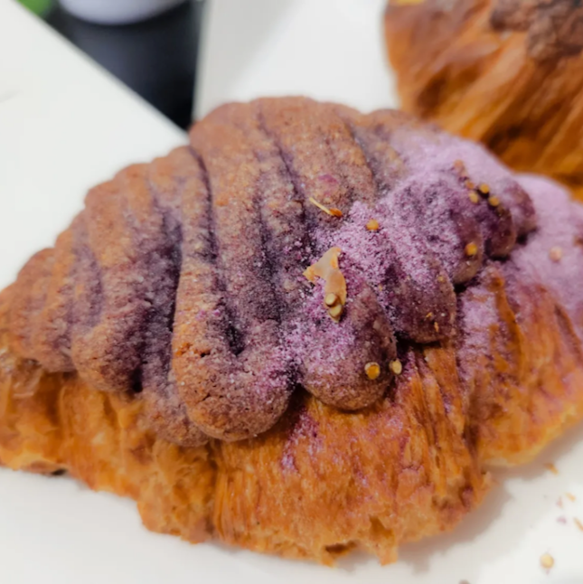 Double - baked taro mochi croissant