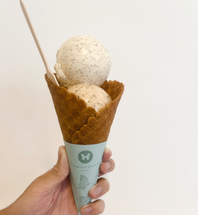 Brown butter sage | Burnt white chocolate | Waffle cone