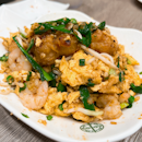 Fried radish cake with scrambled eggs and beansprout