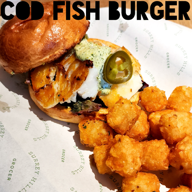 Cod Fish Burger with Tatertots ($26)