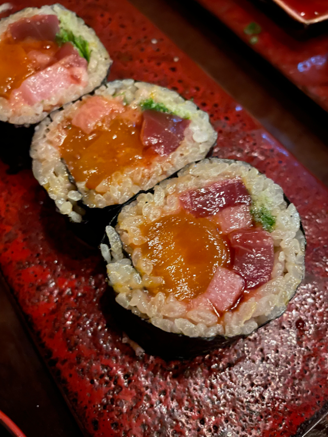 Tuna and Egg Yolk Sushi