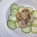 Cold Pan Seared Scallops with Truffle Vinegrette & Telegraphic Cucumber