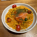 Grilled salmon pesto pasta