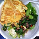 Rice w/ sauted kale w/ minced pork + scrambled egg #breakfast #morning #bangkok #burpple #yummy #delicious #pictoftheday #hociak