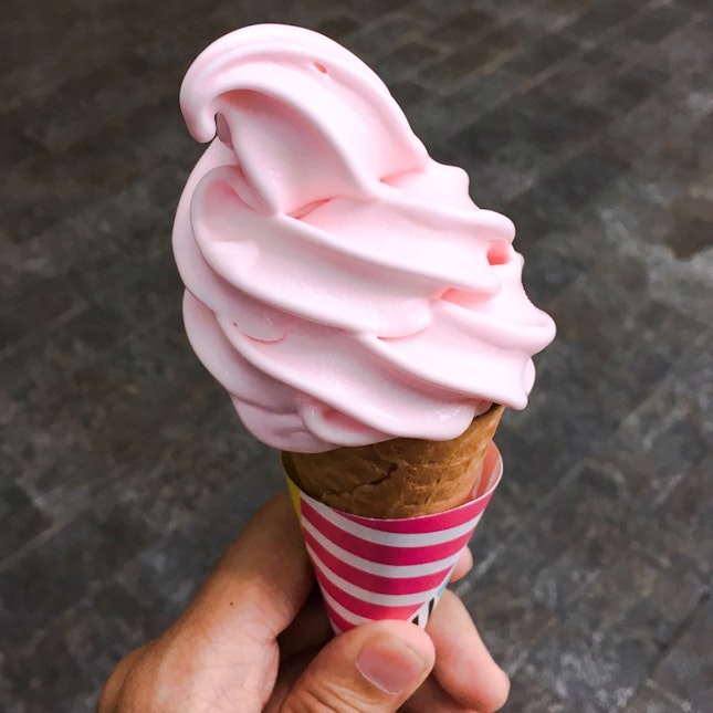 Lychee Soft Serve with Waffle Cone