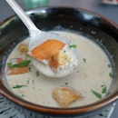 Thin Countryside Wild Mushroom soup ($6.80) with croutons that could so with some crunch ....