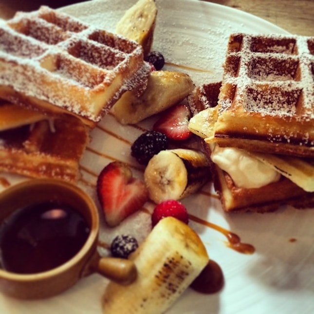 #square #waffle #sunday #brunch in an eggless place
