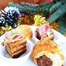 Christmas just got real @capellasin loving these savory bites of Mushroom Croque Sandwich with cheese and smoked duck, and the Christmas Feuillete with Parmesan!