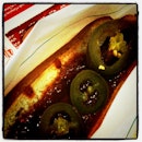 Spicy chilli dog for lunch #lagoon #food 