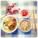 20120203 Homemade seafood miso soup//Crab, carrots & cucumber side//Strawberries for brunch!