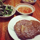 Dinner is served steak + salad + baked beans #decent #ribeye #steak #beans #salad #meal #dinner
