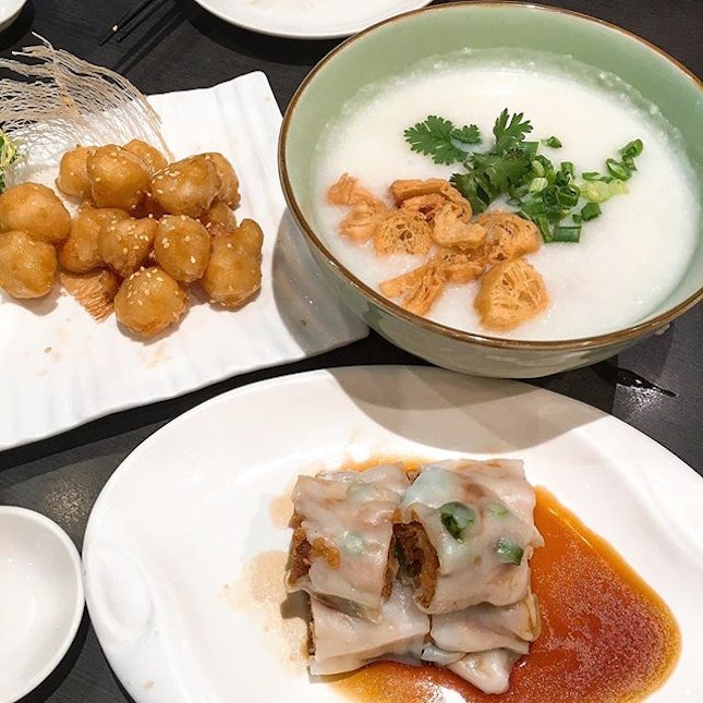 Plum cod fish bites, special meatball congee and yutiao cheongfun.