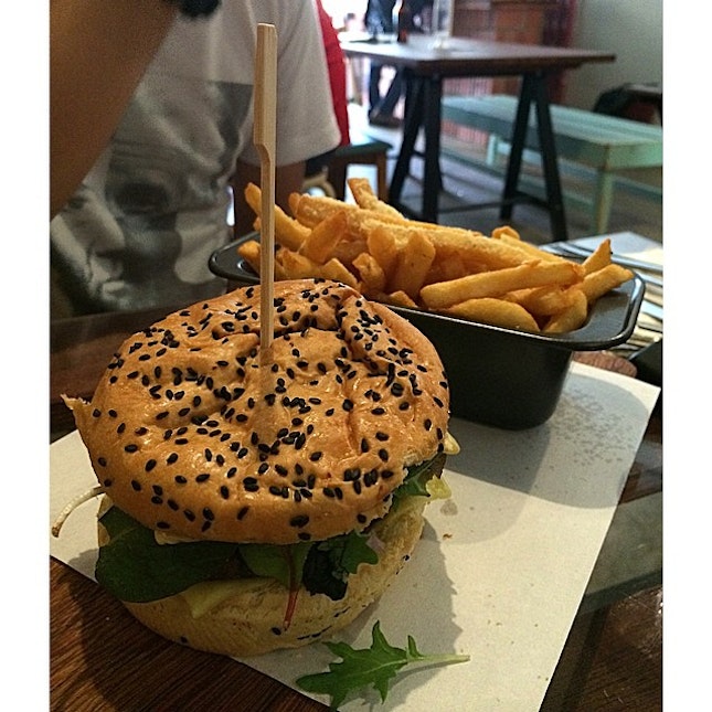 Beef Patty Burger with wholemeal bun and Truffle Fries ($14.90).