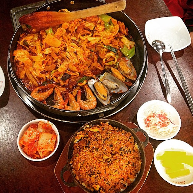 Seafood and Chicken Gabi with Cheese Fried Rice