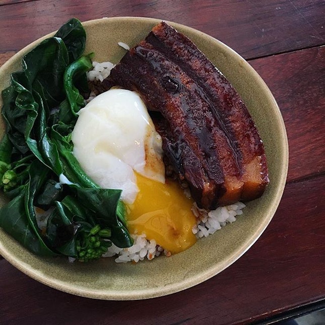 New lunch spot near the office with $10 pork belly rice bowls.