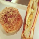 Pork floss bun and #ham, #egg and #cheese sandwich  #bread #bun #food #foodie #foodporn #foodpics #foodforfoodies #yum #yummy #sgig #instagram #instasg #sgfood #instafood #singapore