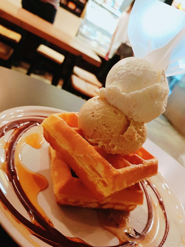 Waffles w Sea Salt Gula Melaka & White Rabbit Ice Cream