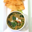 Thai green curry with fried roti.