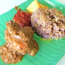 Lunch at the school canteen, Rendang ayam with brown rice (seemingly a healthier alternative).