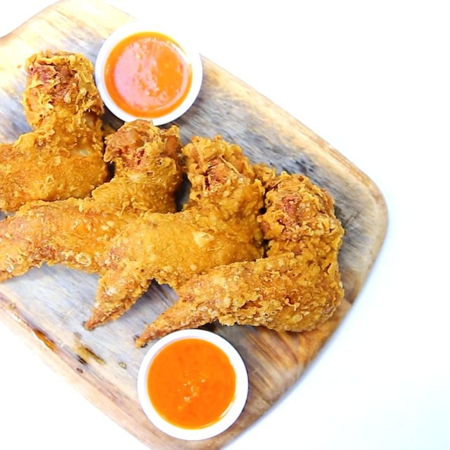 Crispy wings with the 'local chicken rice' type of of chili sauce always sound good.