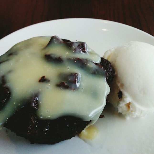 Chocolate Bread Pudding With Mint Sauce And Ice Cream
