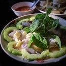 A very localized dish found in a very local dining spot, Goong Chae Nam Pla (Raw shrimp in fish sauce served with fresh garlic, bittergourd, mint and a tangy chilli sauce, THB 180).