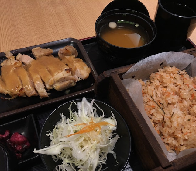 Chicken Saikyo Set with Salmon Okowa