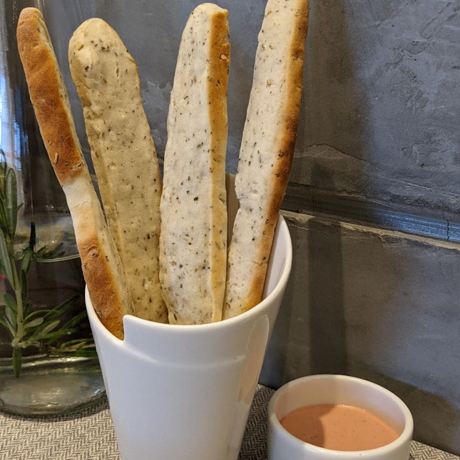 Rosemary Breadsticks With Raspberry Yoghurt Sauce