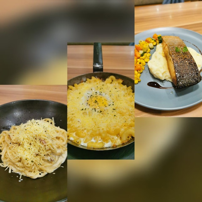 Carbonara, Mac and Cheese and Salmon Teriyaki