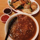 6 pcs yong tau foo ($6) + noodles with meat gravy ($1.50)!