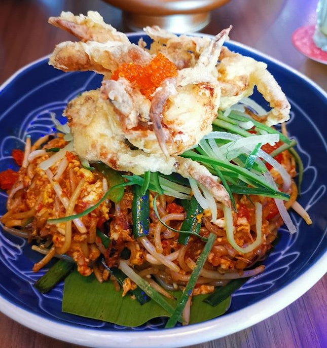 Mee goreng with a soft shell crab fusion.