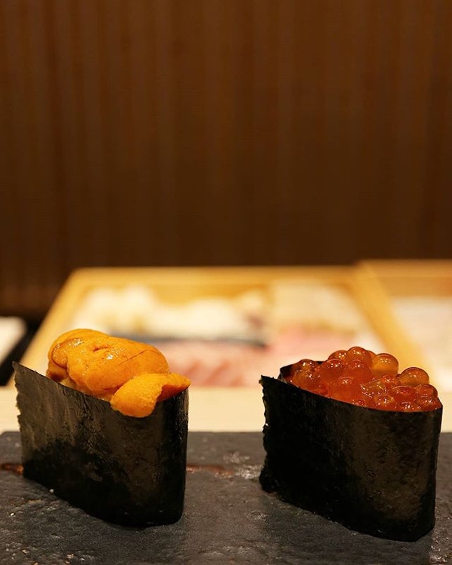 Super fresh uni and ikura sushi at @hashidasushisg .