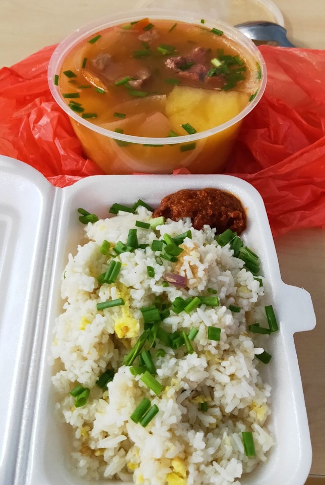 Beef Tomato Potato Soup With Egg Fried Rice