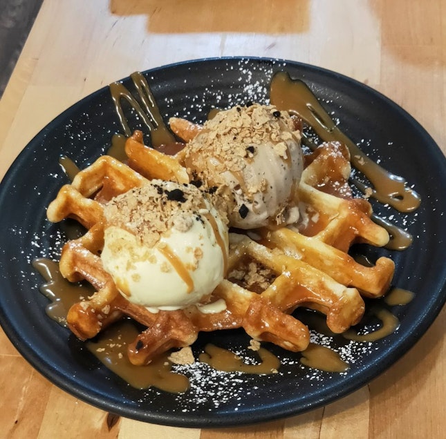Waffle With Pandan & Earl Grey Ice Cream