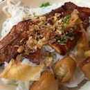 Rice Noodle With BBQ Pork & Fried Spring Roll