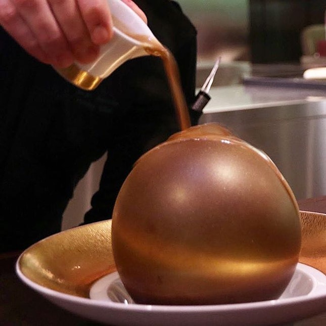 It looks really big for dessert, but I polished up this dark chocolate sphere after a 8-course meal!