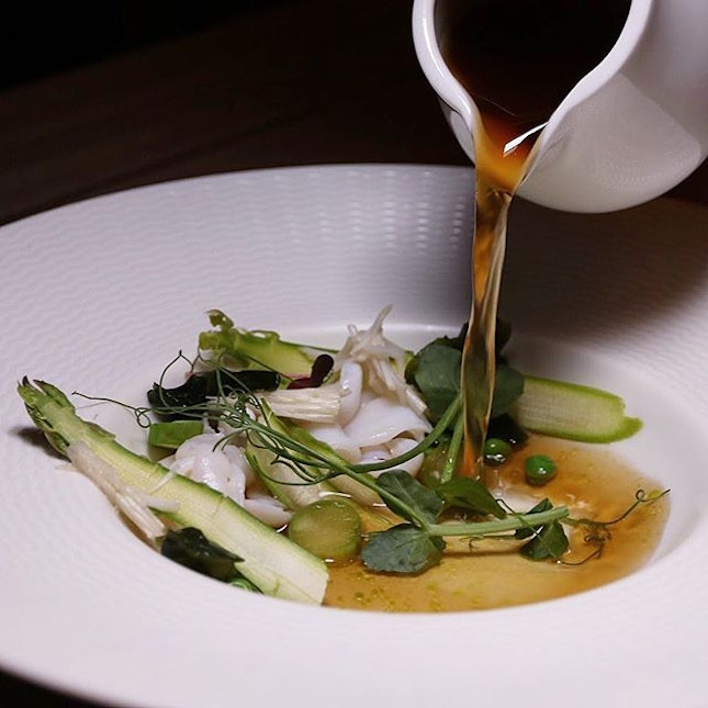 Squid noodles in seafood consommé?