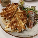 Smoked Salmon And Eggs Grilled Waffle Sandwich ($17.90)