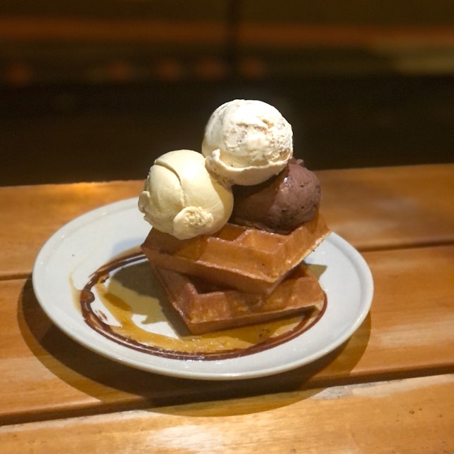 Triple Scoop With Waffles ~$17