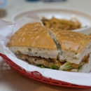 Chicken Sandwich | chicken breast, onion crumble, romaine, curry mayo, focaccia