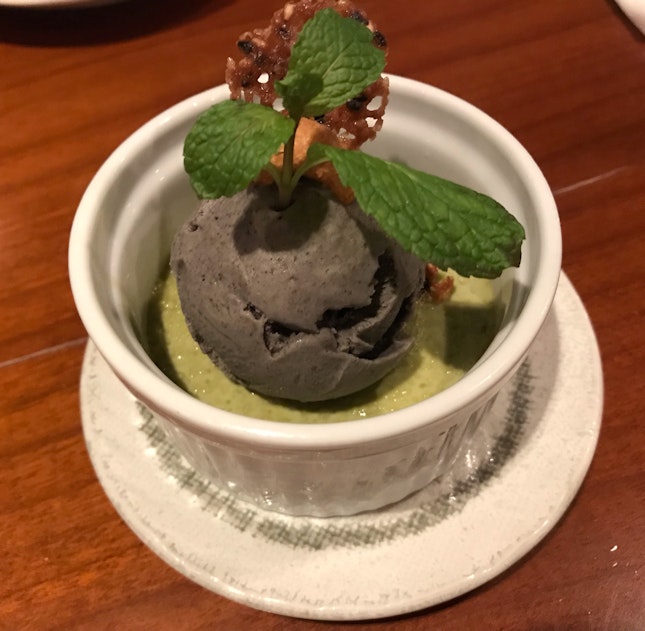 Green Tea Brûlée With Black Sesame Ice Cream ($16)