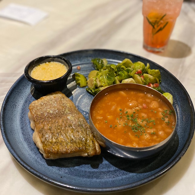Char Grill Sea Bass With Seafood Cream Sauce | $13.90