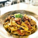 A delicious plate of Aglio olio smoke duck pasta for today?